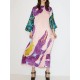 Printed Split-Side A-Line Long Sleeves Round-Neck Maxi Dresses