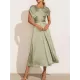 Solid Color Split-Joint Tied Waist Loose Short Sleeves Round-neck Midi Dresses