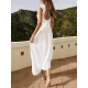 Backless Elasticity Lace-Up Pleated Solid Color Split-Joint Loose Sleeveless Square-Neck Maxi Dresses