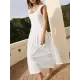 Backless Elasticity Lace-Up Pleated Solid Color Split-Joint Loose Sleeveless Square-Neck Maxi Dresses