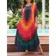 Contrast Color Printed Sun Protection Batwing Sleeves Loose Round-Neck Maxi Dresses