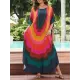 Contrast Color Printed Sun Protection Batwing Sleeves Loose Round-Neck Maxi Dresses