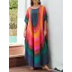 Contrast Color Printed Sun Protection Batwing Sleeves Loose Round-Neck Maxi Dresses