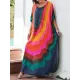 Contrast Color Printed Sun Protection Batwing Sleeves Loose Round-Neck Maxi Dresses