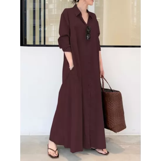 Original Solid Color Lapel Shirt Dress