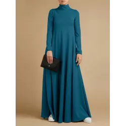 Casual Loose 4 Colors High-Neck Long Sleeves Maxi Dress