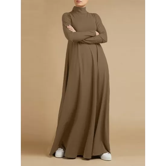 Casual Loose 4 Colors High-Neck Long Sleeves Maxi Dress