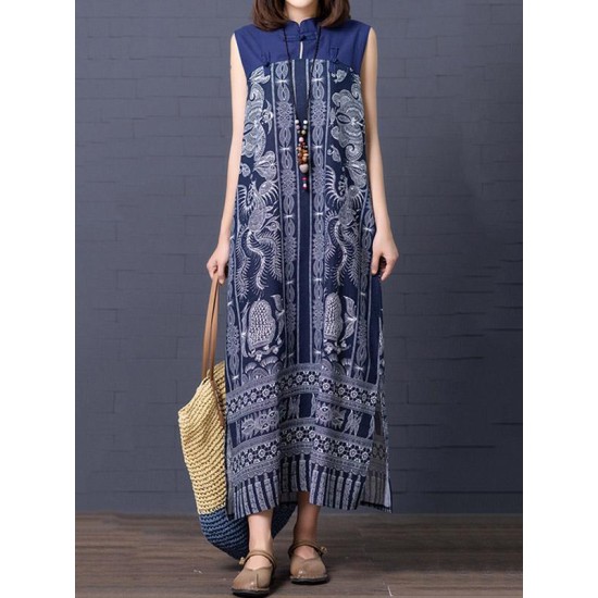 Loose National Style Sleeveless Long Dress