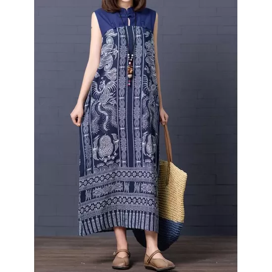 Loose National Style Sleeveless Long Dress