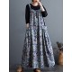 Artistic Retro Ramie Cotton Loose 3 Colors Floral Printed Square-Neck Sleeveless Strap Dress