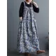 Artistic Retro Ramie Cotton Loose 3 Colors Floral Printed Square-Neck Sleeveless Strap Dress