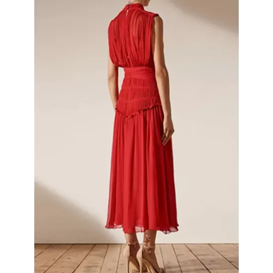 Urban Solid Color High Waisted Falbala Maxi Dress