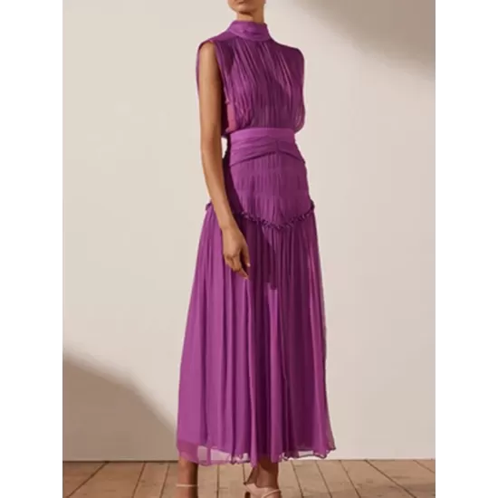 Urban Solid Color High Waisted Falbala Maxi Dress