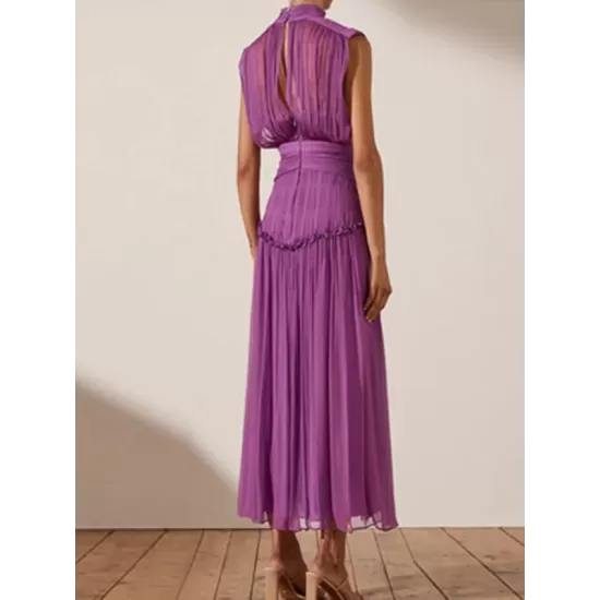 Urban Solid Color High Waisted Falbala Maxi Dress