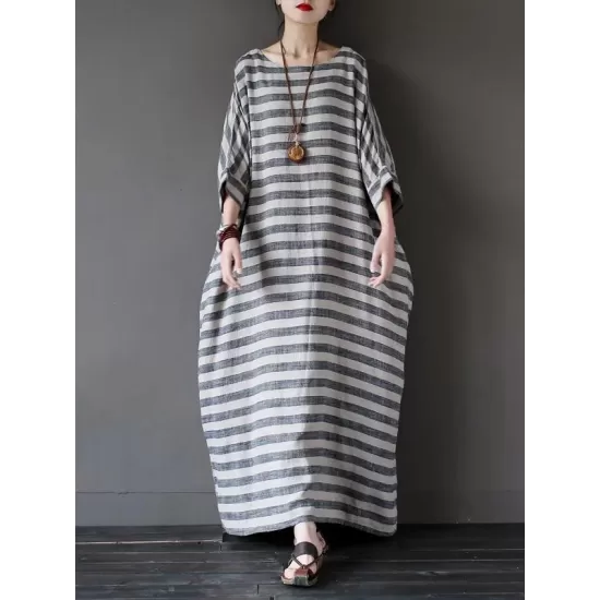 Vintage Loose Striped Dress