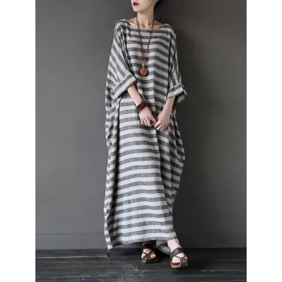 Vintage Loose Striped Dress