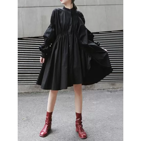 Loose Original Designed Irregular Puff Shirt Dress