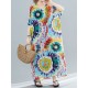 Vintage Loose Tie-Dyed Batwing Sleeves V-Neck Maxi Dress