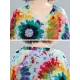 Vintage Loose Tie-Dyed Batwing Sleeves V-Neck Maxi Dress