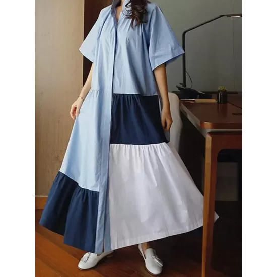 Loose Split-joint A-line Long Dress