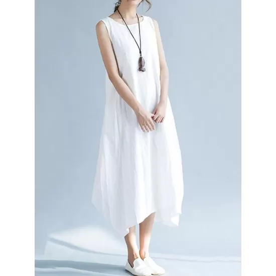 New Artistic Solid Sleeveless Dress