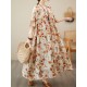 Floral Printed Pleated Split-Joint Loose Raglan Sleeve Round-Neck Midi Dresses