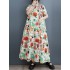 Buttoned Printed Split-Joint Loose Short Sleeves Stand Collar Midi Dresses