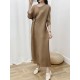 Pleated Solid Color Half Sleeves Irregular Clipping Round-Neck Midi Dresses