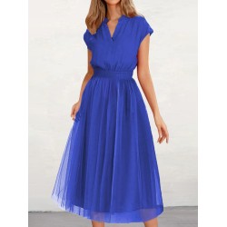 Solid Color Loose Short Sleeves V-Neck Midi Dresses