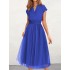 Solid Color Loose Short Sleeves V-Neck Midi Dresses