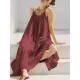 A-Line Loose Pleated Solid Color Split-Joint Round-Neck Midi Dresses Slip Dress