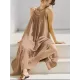 A-Line Loose Pleated Solid Color Split-Joint Round-Neck Midi Dresses Slip Dress