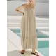 A-Line Loose Pleated Solid Color Split-Joint Round-Neck Midi Dresses Slip Dress