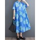 Polka-Dot Loose Short Sleeves Lapel Collar Midi Dresses