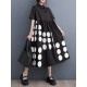 Buttoned Pockets Polka Dot Printed A-line Loose Lapel Midi Dresses