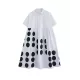 Buttoned Pockets Polka Dot Printed A-line Loose Lapel Midi Dresses