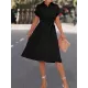 Buttoned Solid Color Tied Waist A-Line High Waisted Lapel Collar Shirt Dress Midi Dresses