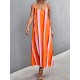 Contrast Color Striped Tied Loose Sleeveless U-Neck Slip Dress Midi Dresses