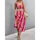 Contrast Color Striped Tied Loose Sleeveless U-Neck Slip Dress Midi Dresses