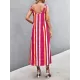 Contrast Color Striped Tied Loose Sleeveless U-Neck Slip Dress Midi Dresses