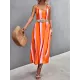 Contrast Color Striped Tied Loose Sleeveless U-Neck Slip Dress Midi Dresses