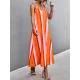 Contrast Color Striped Tied Loose Sleeveless U-Neck Slip Dress Midi Dresses