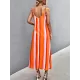 Contrast Color Striped Tied Loose Sleeveless U-Neck Slip Dress Midi Dresses