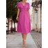 Elasticity Knot Pleated Solid Color Split-Joint A-line High Waisted V-neck Midi Dresses