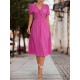 Elasticity Knot Pleated Solid Color Split-Joint A-line High Waisted V-neck Midi Dresses