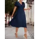 Elasticity Knot Pleated Solid Color Split-Joint A-line High Waisted V-neck Midi Dresses