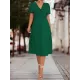 Elasticity Knot Pleated Solid Color Split-Joint A-line High Waisted V-neck Midi Dresses