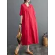 Chinese Frog Buttons Pockets Solid Color Split-Side A-Line Loose V-Neck Midi Dresses