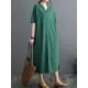 Chinese Frog Buttons Pockets Solid Color Split-Side A-Line Loose V-Neck Midi Dresses