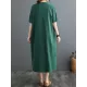 Chinese Frog Buttons Pockets Solid Color Split-Side A-Line Loose V-Neck Midi Dresses